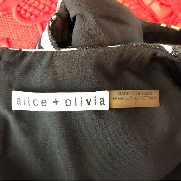Alice & Olivia Clyde Sleeveless Black & White Damask Shift Mini Dress size 2 - Picture 12 of 15